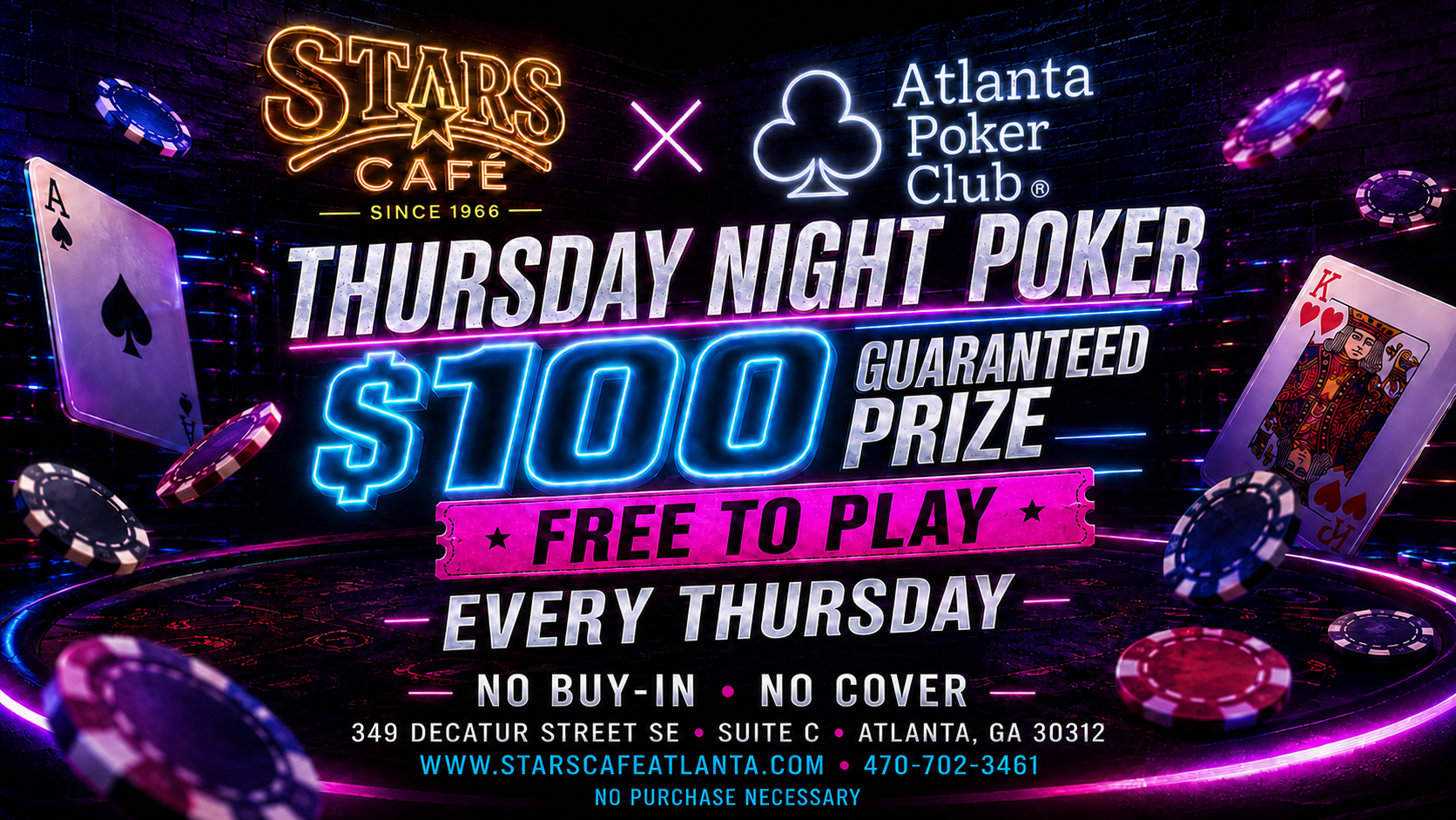 Thursday Night Poker with Atlanta Poker Club, $100 guaranteed prize