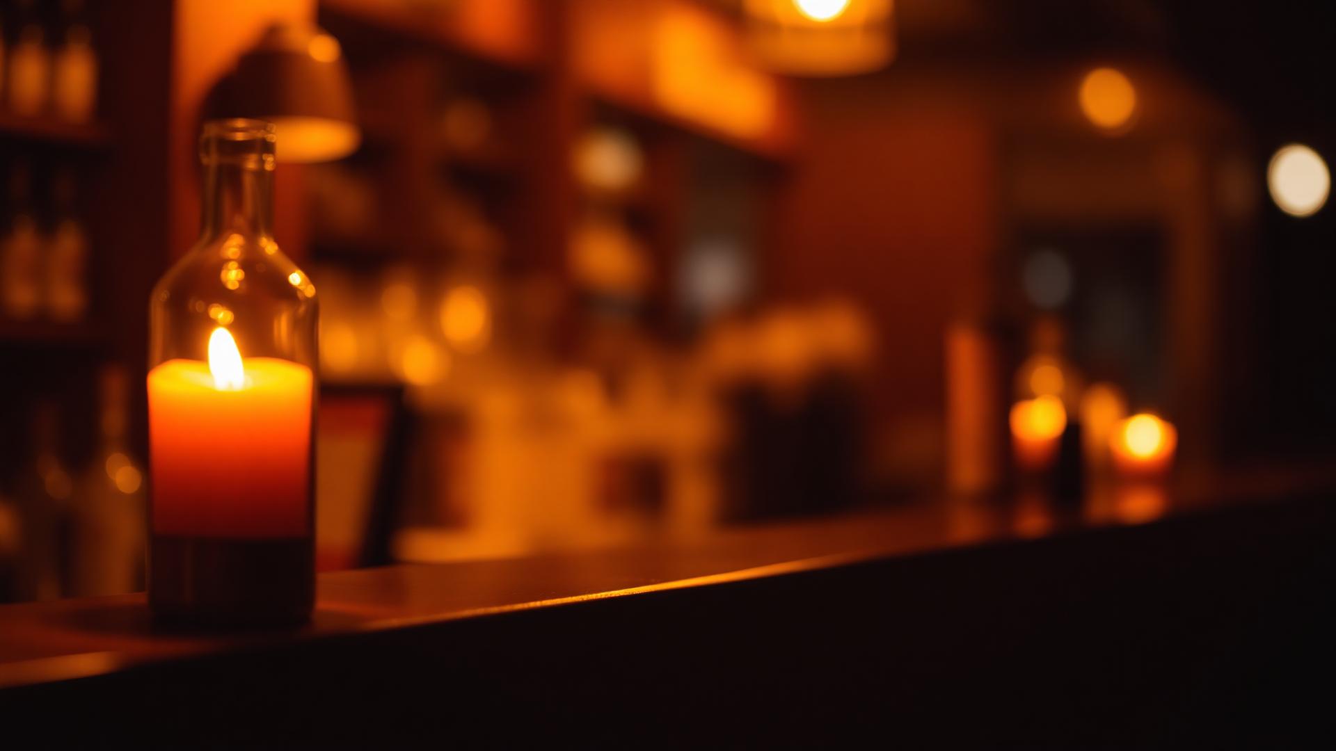 Warm candlelit bar interior